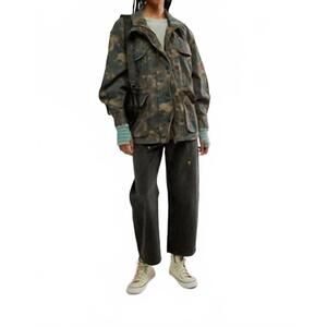 NEW FREE PEOPLE arya utility camo jacket in dusty olive combo